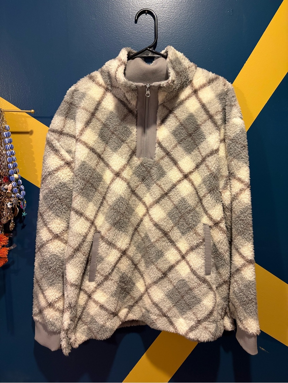 Maurices Gray, Cream & Brown Quarter Zip Fleece Jacket NWOT